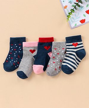 Cute Walk by Babyhug Ankle Length Antibacterial Socks Multi Design Pack Of 5 - Multicolor