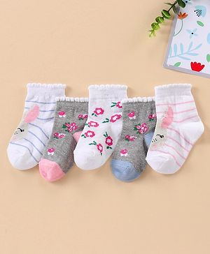 Cute Walk by Babyhug Ankle Length Antibacterial Socks Multi Design Pack Of 5 - Multicolor