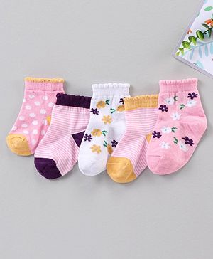 Cute Walk by Babyhug Ankle Length Antibacterial Socks Multi Design Pack Of 5 - Multicolor