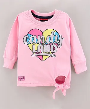 Olio Kids Cotton Knit Full Sleeves T-Shirt Text Print - Baby Pink