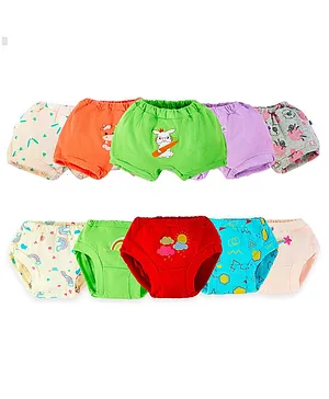 SuperBottoms Pack Of 10 Bunny & Cow With Cloud & Abstract Geometric Printed Bloomers & Briefs - Multi Colour
