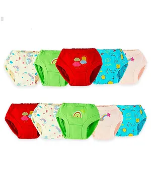 SuperBottoms Pack Of 10 Rainbow & Star With Cloud & Abstract Geometric Printed Briefs - Multi Colour