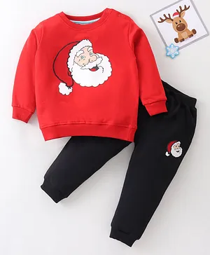 Kookie Kids Full Sleeves Winter Wear Suit Santa Print- Red Black