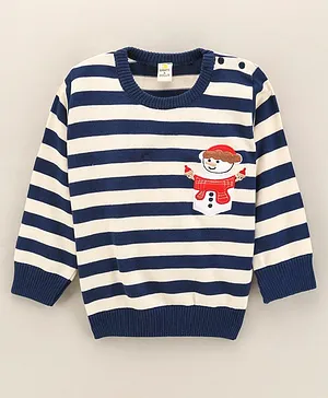 Brats And Dolls Full Sleeves Cotton Pullover Stripes Pattern - Navy Blue