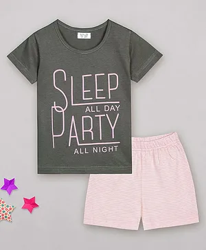 Sheer Love Short Sleeves Sleep All Day Party All Night Printed Night Suit - Dark Grey