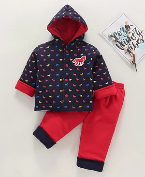 Child World Full Sleeves Winter Wear Sweatshirt & Lounge Pants With Horse Embroidery- Navy Blue