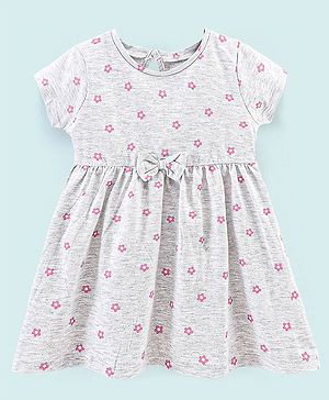 Babyhug 100% Cotton Half Sleeves Frock Floral Print - Multicolor