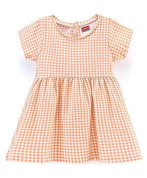 Babyhug 100% Cotton Half Sleeves Checked Frock - Multicolor