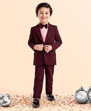 Babyhug Full Sleeves Stretch Fit Party Suit With Bow - Maroon