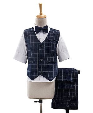 Babyhug Woven Full Sleeves  3 Pieces Party Suit With Bow - Navy Black