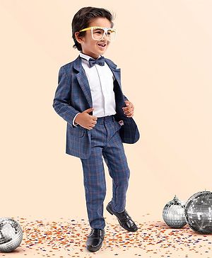 Babyhug Full Sleeves Woven Party Suit Checks Print- Blue