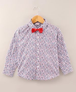 Babyhug Full Sleeves Printed Party Shirt with Bow - White