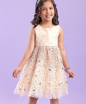 Babyhug Sleeveless Sequins Detailing Party Frock - Off White