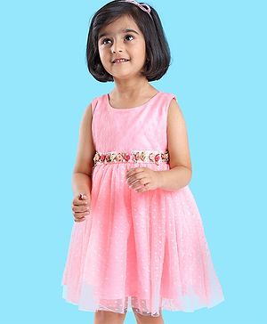 Babyhug Sleeveless Party Wear Frock With Corsage  - Pink
