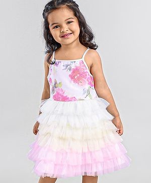 Babyhug Sleeveless Sequins Detailing Layered Party Frock - Multicolour
