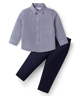 Babyhug Full Sleeves Shirt & Trousers Set Checks Print- Navy Black