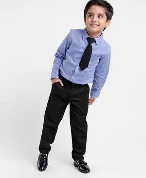 Babyhug Full Sleeves Shirt & Trouser With Tie Checked - Navy Black