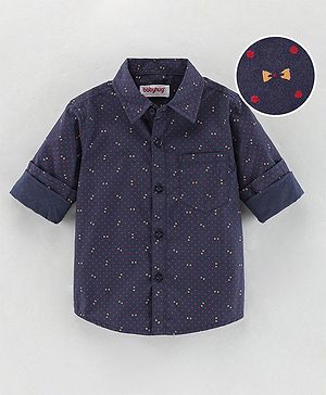 Babyhug Cotton Woven Bow Printed Shirt - Navy Black