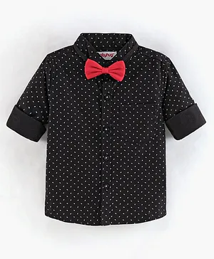 Babyhug Full Sleeves Printed Shirt with Bow - Black