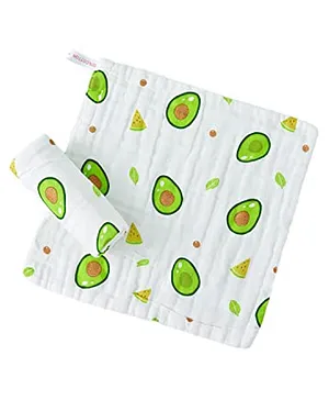 SYGA Cotton Square Hand And Face Towel Avocado Print - White and Green