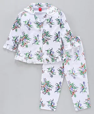 Wow Clothes Full Sleeves Cotton Floral Print Night Suit - Violet