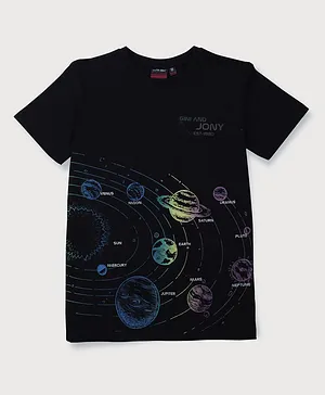 Gini & Jony Cotton Knit Half Sleeves T-Shirt Solar System Printed - Black