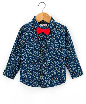 Babyhug Full Sleeves Party Wear Shirt With Bow - Navy Blue