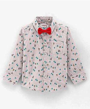 Babyhug Cotton Woven Full Sleeves Shirt with Bow Christmas Print - Blue and White
