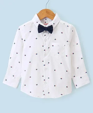 Babyhug 100% Cotton Woven Full Sleeves Shirt with Bow Star Print - White