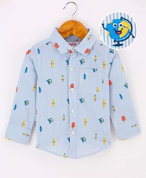 Babyhug Full Sleeves 100% Cotton Globe Printed Shirt - Blue