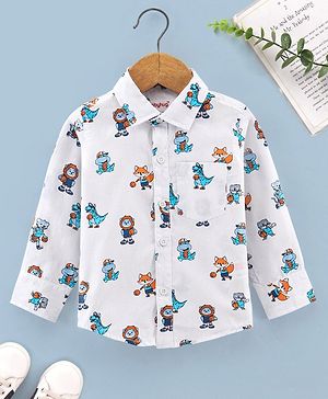 Babyhug Cotton Full Sleeves Shirt Dino Print - Blue
