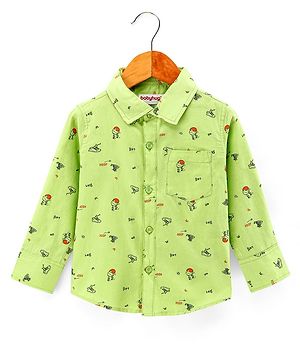 Babyhug 100% Cotton Woven Full Sleeves Shirt Basket Ball Print - Green