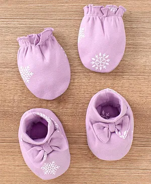 Babyoye Cotton Eco Jiva Finish Mittens & Booties Set Printed - Purple