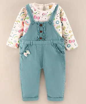 Wow Clothes Dungaree and Full Sleeves Top Set Multiprint - Blue White