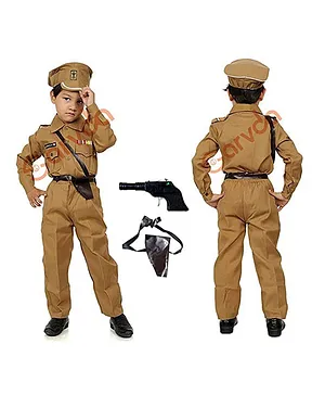 Sarvda Dabangg Theme Police Dress With Cap Gun Gun Cover Belt Whistle And Whistle Rope- Brown