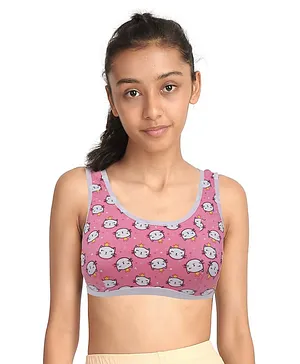 D'chica All Over Cat & Heart Printed Sports Bra - Pink