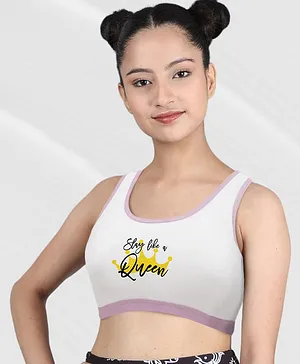 D'chica Slay Like A Queen Text & Crown Placement Printed Athleisure Sports Bra - White
