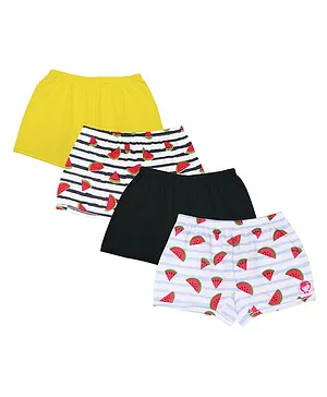 D'chica Pack Of 4 Solid & All Over Watermelon Printed & Striped Blomers - Multi Colour