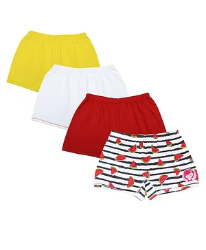 D'chica Pack Of 4 Solid & All Over Watermelon Printed & Striped Blomers - Yellow Red & White