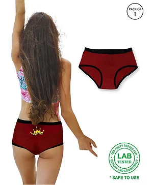 D'chica Queen & Crown Printed Eco-Friendly PFOS PFAS Free Period Panty - Maroon