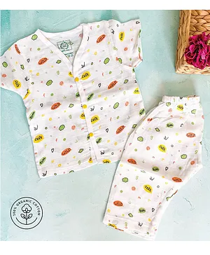 A Toddler Thing Organic Muslin Half Sleeves Wild Print Night Suit - Off White Orange