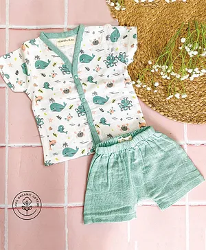 A Toddler Thing Short Sleeves Dolphins Print Tee With Shorts - Blue