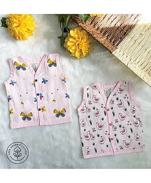 A Toddler Thing Pack Of 2 Sleeveless Butterflies & Ducks Printed Vests - Pink