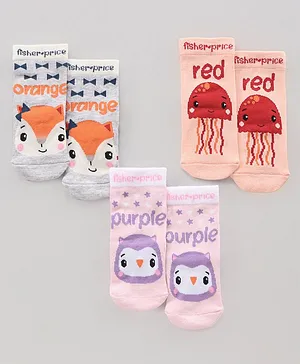 Bonjour Ankle Length Socks Animal Design - Pack of 3 (Colour & Print May Vary)