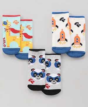 Bonjour Ankle Length Socks - Pack of 3 (Colour & Print May Vary)