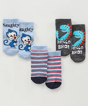 Bonjour Ankle Length Socks - Pack of 3 (Colour & Print May Vary)