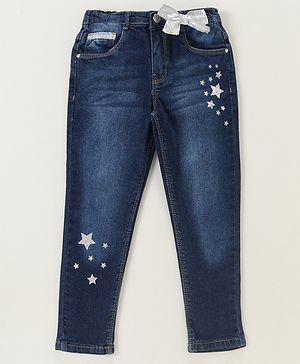 Babyhug Full Length Denim Jeans Star Pattern - Blue
