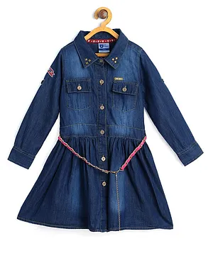 612 League Full Sleeves Front Buttoned Dress - Dark Blue