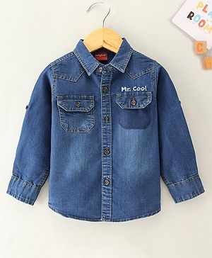 Babyhug Cotton Full Sleeves Shirt Text Embroidery - Blue