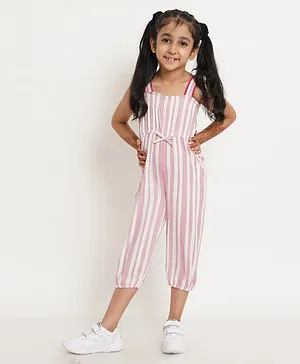 Creative Kids Sleeveless Striped Chevron Printed Smocked Jumpsuit - Pink